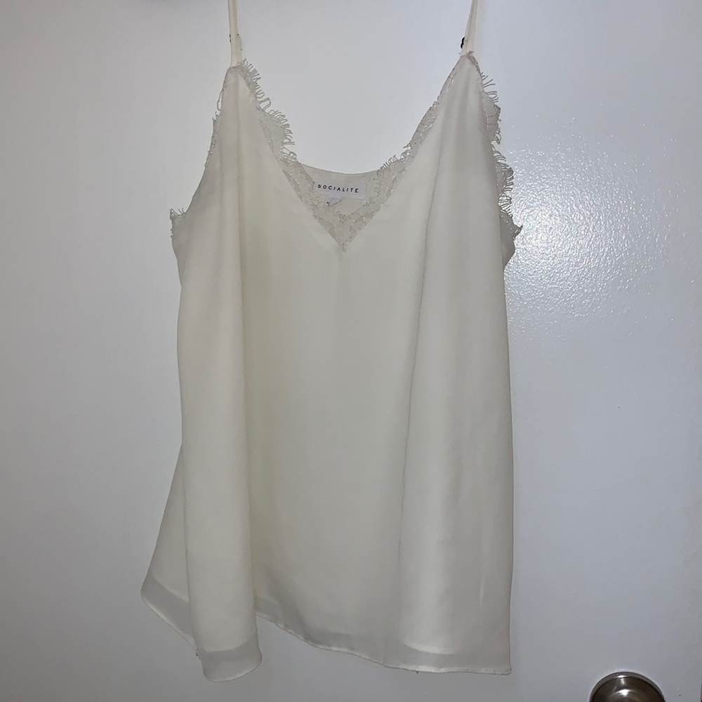 Socialite white lace trim camisole blouse